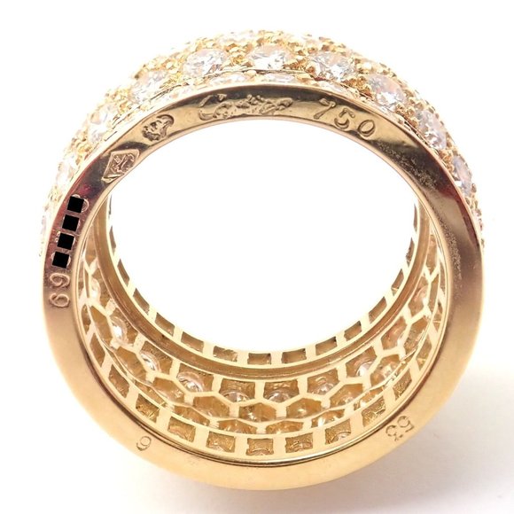 Authentic! Cartier Nigeria 18k Yellow Gold Diamond Wide Band Ring Size 53 - Picture 3 of 10